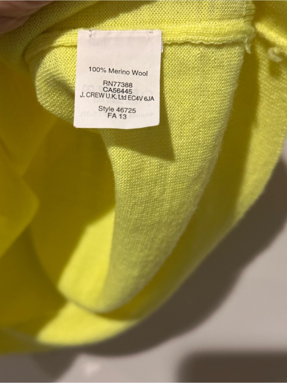 J.Crew 100% Merino Wool Sweater Women’s Medium Neon Yellow 3/4 Sleeve Pullover - Picture 4 of 5